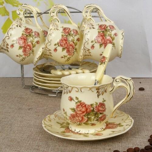 European style classical palace ceramic coffee cup and dish tea set fashion gift painted gold painted ceramic tea set