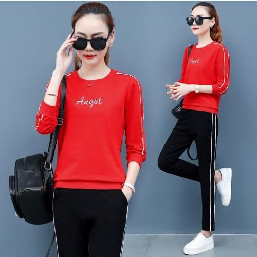 New Spring Autumn Women Sets High Quality Letter Embroidery Plus Size Casual Sportswear Sweatshirt And Long Pant Two Piece Set