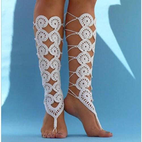 New Pure Cotton Love Anklet for Yoga Dance Crochet Barefoot Sandals Hook Wedding Foot Jewelry Flower Dancing Accessor Beach