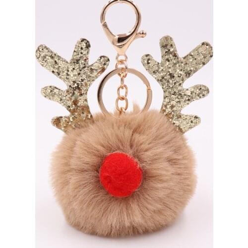 New Sequins Elk Christmas Keychain for Women Christmas Antlers Soft Plush Keychain Female Cute Backpack Pendant Accessories Gift