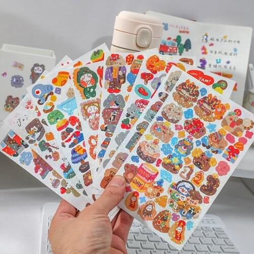 Flat Stickers Animal Town Series Small Fresh and Cute Pocket Decoration DIY Laser Stickers 8 Types Stickers Stationery