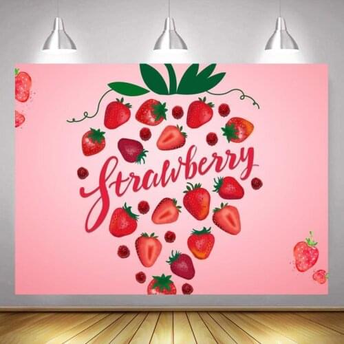 Romantic Pink Valentines Day Series Pictures Strawberry Backdrop Couples Party Venue Decorative Photography Studio Background