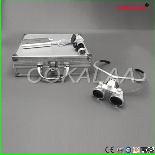 Dental loupes magnifying glasses dental and surgical loupes with head light packed in aluminium box