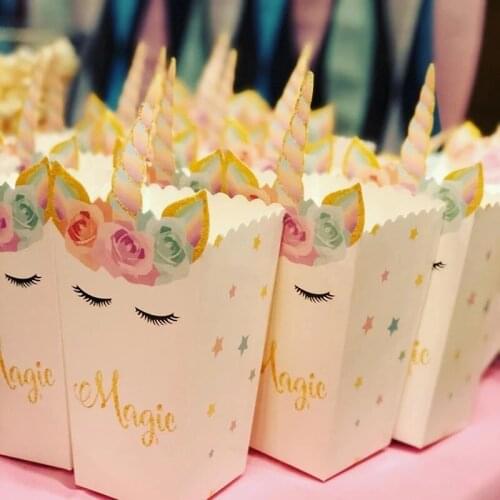 6pcs Rainbow Unicorn Popcorn Box Wedding Party Gift Box Unicorn Candy Boxes Kids Birthday Party Baby Shower Decorations Supplies