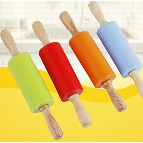 10cm Non-Stick Wooden Handle Silicone Rolling Pin Pastry Dough Flour Roller Kitchen Baking Cooking Tools