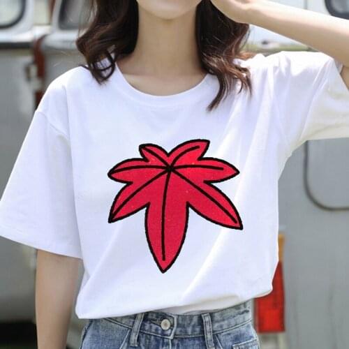 Women summer clothing Red Maple Leaf Graphic T-shirt 90s Harajuku Ladies Print Summer Ladies Top Short Sleeve Ladies