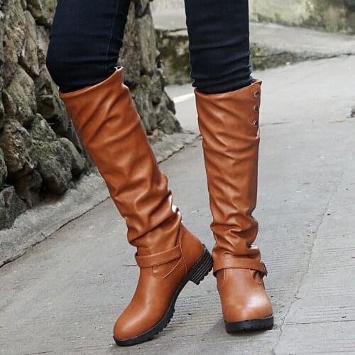 Winter Boots 2021 Large Size 35-43 Womens Knee High Boots Sexy Thick Round Toe Spring And Autumn Shoes With Little Thick Sole