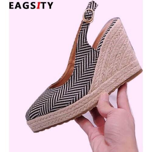 EAGSITY women wedge shoes pointed toe high heels platform Mary Jane office lady pumps slingback party espadrilles cute shoes