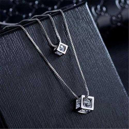 Womens Classic Love Cube Inlaid AAA Zircon Pendant Creative Double Layer Chain Necklace Fashion Jewelry Lover Gifts NL0331