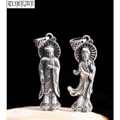 100% 999 Silver Tibetan Kuanyin Buddha Statue Pendant Vairocana Buddha Statue Pendant Buddhist Good Luck Amulet Pendant
