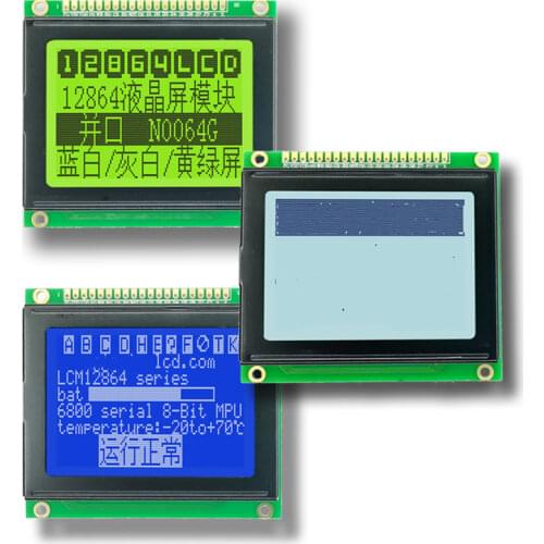 20PIN 12864 LCD Screen Module KS0107 KS0108 RA6963 Controller 5V Yellow Green Backlight