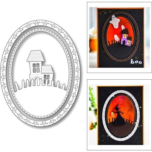 2020 New Halloween Oval Frame Haunted House Background Metal Cutting Dies For Making Greeting Card Paper Scrapbooking No Stamps