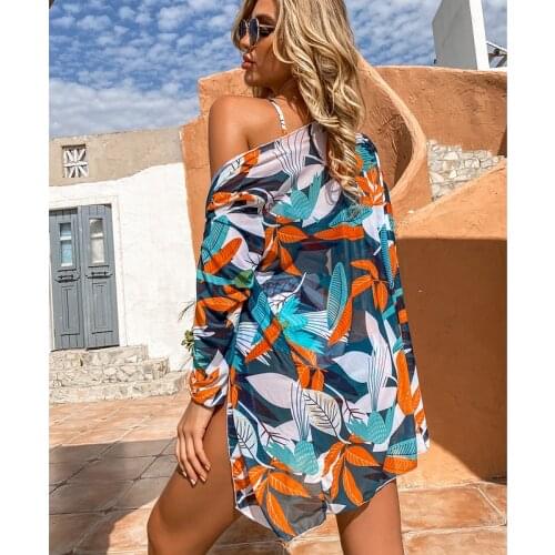 3 Piece Swimsuit Print Bikini High Leg Swimwear Cover Up Bathing Suit Women 2021 Knot Swimwear High Waisted Sexy Beachwear Swim