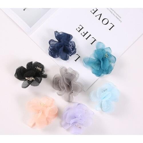 30pcs/lot Chiffon Flowers High Quality Rosette Flowers with stamen DIY Flower Bouquet Newborn Hair Accessories No Hair Clips