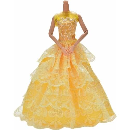 4 Layers Fashion Lace Wedding Dress Handmade Floor Length Princess Doll Dress For Barbies For Girl Gifts