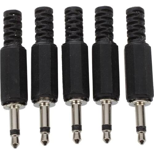 5 x Black Plastic 3.5mm Male Mono Plug Jack o Adapter Connector