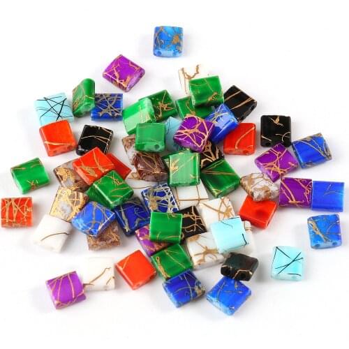 50pcs/lot 5*5*2mm 2 Holes Multicolor Gold Line Miyuki Tila Seed Beads for DIY Jewelry Bracelet Necklace Charms Making Wholesale