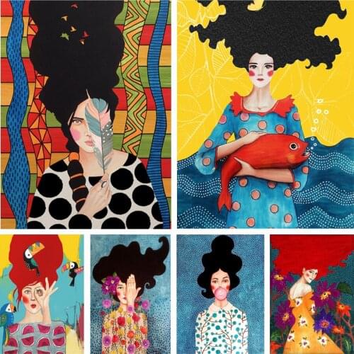 Abstract Flowers Girl Hair 5D Diamond Painting DIY Diamond Embroidery Cross Stitch Mosaic Fashion Nordic Poster Wall Art Picture