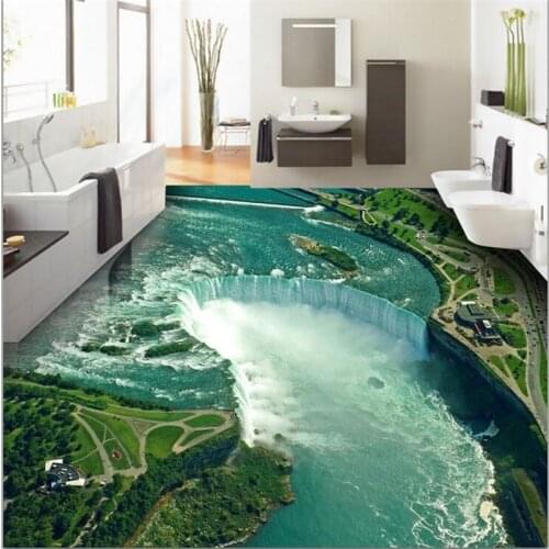 Beibehang Custom floor painting 3d photo decoration to draw high-definition water production waterfall 3D floor papel de parede