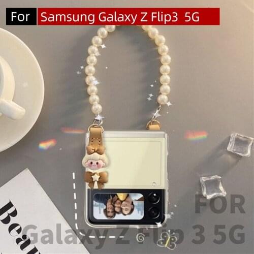 For Samsung Galaxy Z Flip3 Case, Z Flip 3 Case Transparent Case F7110 Foldable Screen Womens Portable Lanyard