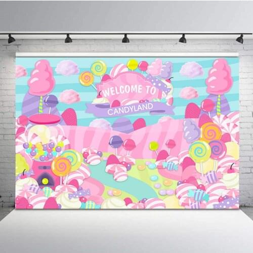 Welcome To Candyland Birthday Photography Background Girl First Birthday Party Backdrop Dessert Table Decorations Props