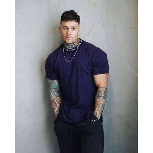 New cotton Men Gym O-neck Short Sleeve T Shirt Fitness Bodybuilding Shirts running Fashion Male Clothing Brand Tee Tops clothing