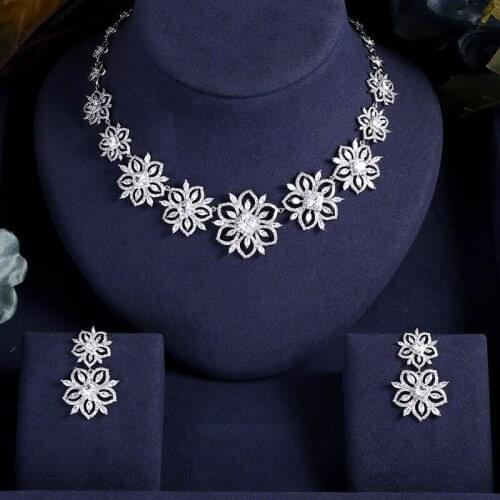 JaneKelly Luxury Sparking Brilliant Cubic Zircon Drop Earring Necklace Heavy Dinner Jewelry Sst Wedding Bridal jewelry sets