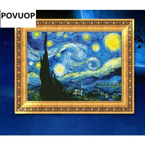 POVUOP Painting cross stitch 58X43cm Van Gogh star living room entrance printing cross stitch full embroidery