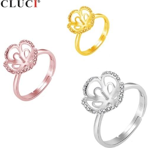 CLUCI 925 Sterling Silver Adjustable Ring Mounting High Quality Flower Ring Bridal Engagement Ring for Women Jewelry SR2102SB