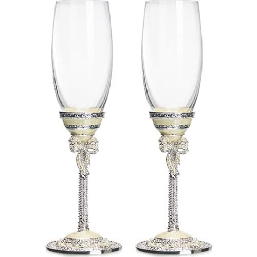 Creative Glass Crystal Cup Drink-ware Art And Craft Wedding Champagne Glass Red Wine Champagne Glass Party Diamond Pearl 2pcs