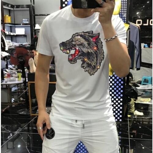 Hip-hop Style Design Summer Breathable Mens Luxury Rhinestone Pattern Pullover Cotton Outdoor T-Shirt