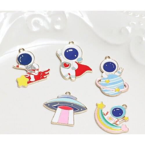 Cartoon astronaut/spacecraft shape 30pcs/lot alloy drop oil fashion charms earring diy jewelry making accessory