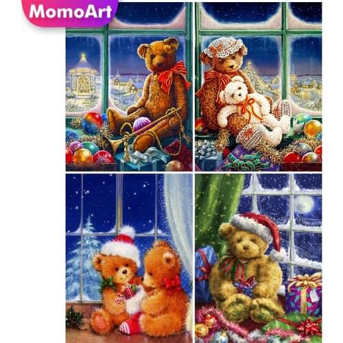 MomoArt Diamond Painting Bear Picture Rhinestone Diamond Embroidery Winter Scenery Full Drill Square Mosaic Christmas Handicraft