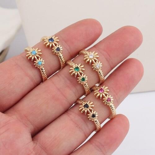 2021 South Korea New Exquisite Crystal Flower Ring Temperament Sweet Simple Opening Ring Womens Jewelry