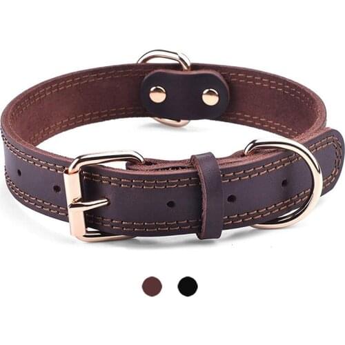 Genuine Leather Pet Dog Collar Durable Vintage Heavy-duty Dog Collar Double D-Ring Pet Collar For Medium Large Dogs Pet Supplies