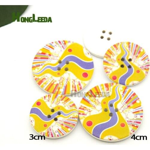 Wholesale fancy 100pcs 30mm 40mm 4-hole big round wood buttons colorful painting buttons free shipping MM-048