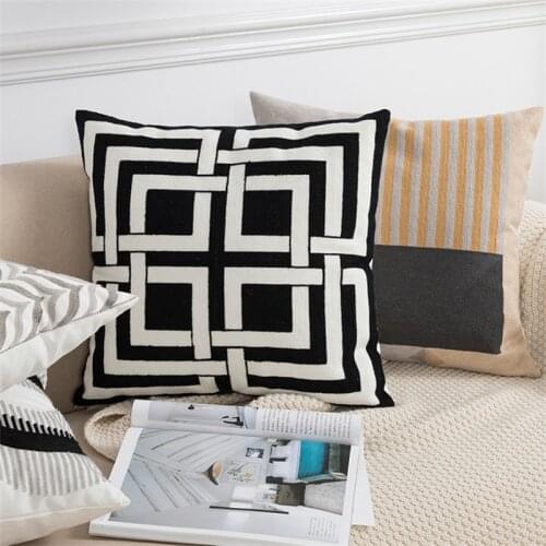 Nordic Cushion Cover 45x45cm Cotton Black White Grey Plain Home Decor Embroidered Sofa Decorative Pillows Outside Pillow Covers
