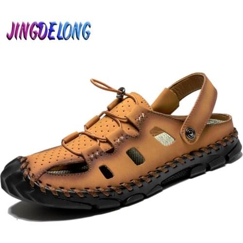 2020 Mens Sandals Mens Summer Shoes Handwork Leather Men Beach Sandals Comfortable Design Men Beach Shoes Outdoor Men Sandals