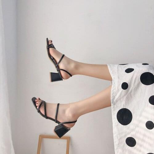 Thin strap sandals women 2021 summer new thick heel sandals mid-heel sandals womens shoes