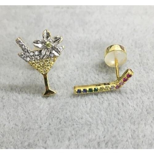 Fashion Small Cute Funny Asymmetrical Earrings For Young Ladies Real 925 Silver Stud Earrings Jewelry Drop Shipping In Box