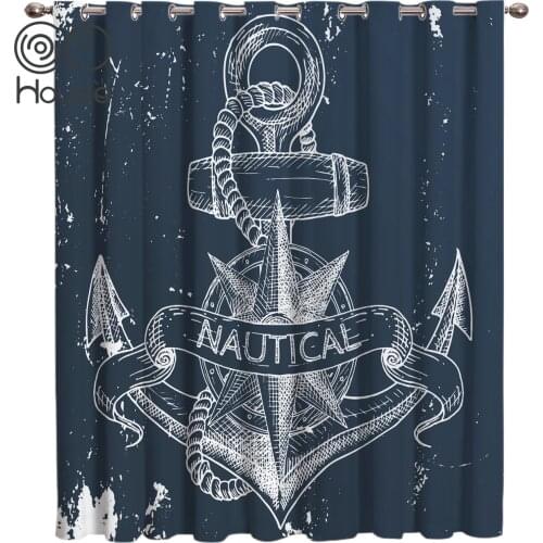 Nautical Anchor Deep Blue Window Curtains Dark Living Room Decor Fabric Indoor Kids Window Treatment Valances