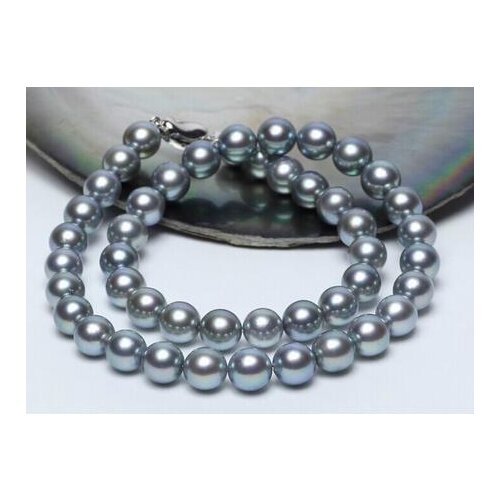 Stunning9-10mm south sea round silver grey pearl necklace 18inch925s KKK