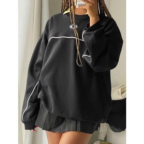 E-girl Patchwork Women Oversize Sweatshirt Long Sleeve Black 90s Kpop 2020 streetwear clothes O-Neck Gothic Sweatshirt