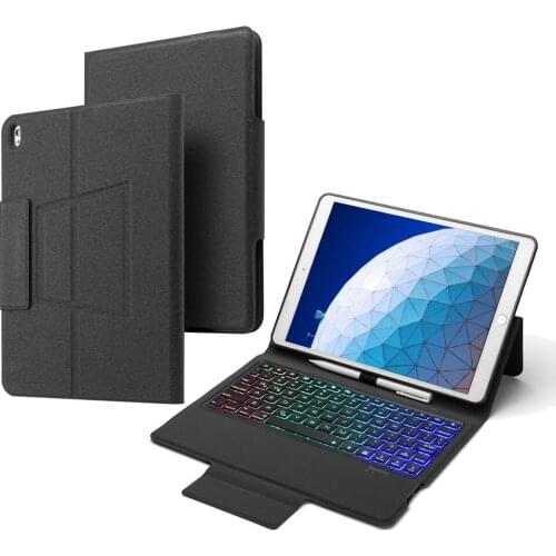 For New iPad Air 3 2019 Ultra Thin 7 Color Backlight Bluetooth Russian/Hebrew/Spanish Keyboard Case Cover Build-in Pencil Holder