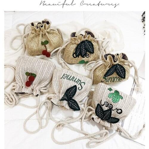 Women Summer Straw Drawstring Small Bag Handmade Woven Bucket Bag Shoulder Bag Messenger Crossbody Bags New Fashion
