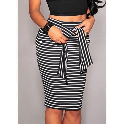 Women New Striped Pencil Skirt Fashion Sexy Slim Bag Hip Skirt With Sashes High Waist Bag Hip Skirt 2021 Summer Hot Sale