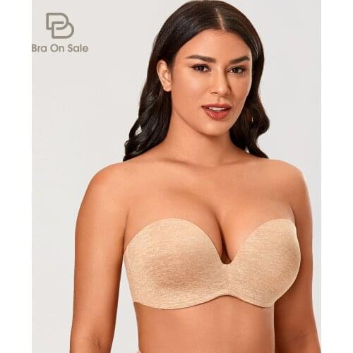 Womens Seamless Push Up Strapless Bra Plus size Plunge Slightly Lined Lift Support Underwire Invisible Bras