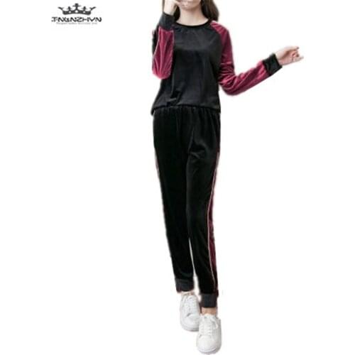 Tnlnzhyn 2019 New Autumn Women Sporting Suit 2 Pieces Sets Gold Velvet Suits Casual ladies Pants Sets Women Warm Tracksuits Y745