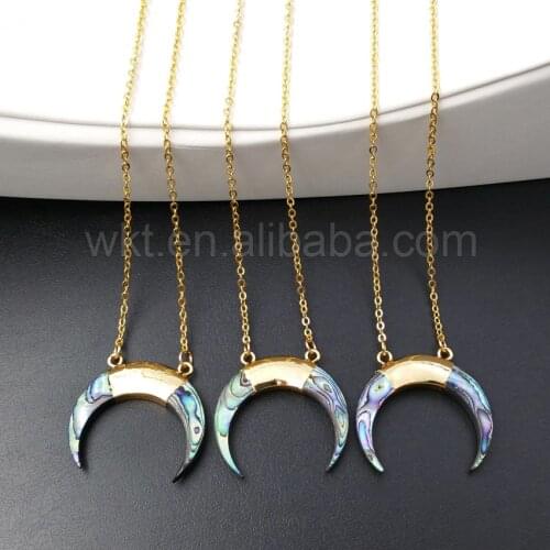 WT-N836 Double Loops Paua Shell Necklace & Pendant Jewelry,Natural Abalone Shell Necklace with 18" gold Strim Chain Necklaces