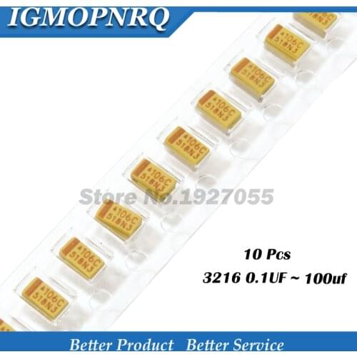 10PCS AType 106 107 476 105 226 336 224 475 10V 16V 25V 35V 6.3V 0.1UF 0.22UF 1UF 4.7UF 10UF 22UF 100UF 100NF Tantalum capacitor